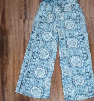 Lotus and Luna Blue Patterned Wide-Leg Pants